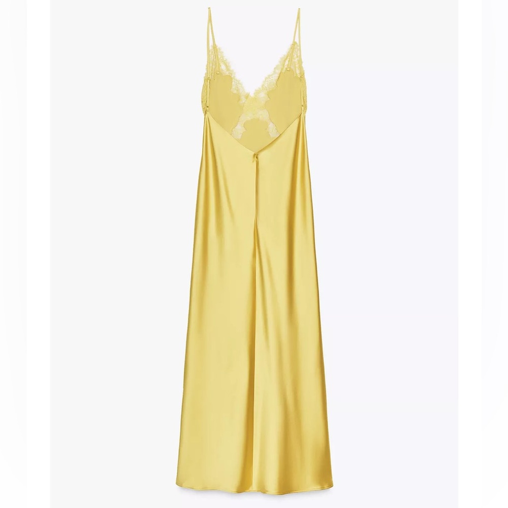 LAST CALL- dress to be donated
Zara Yellow Lace-Trim Satin Midi Dress NWOT - Picture 9 of 16